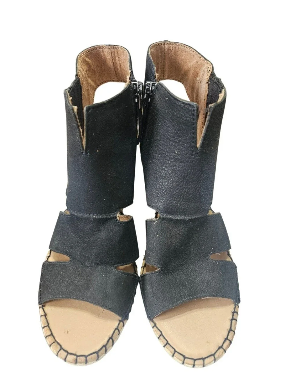 Franco Sarto 9M Black Suede Leather Nola Cut Out Espadrille Wedge Sandal